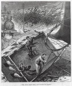 "De Machinist hoorde ze en keerde zijn Motor om" (gravure) door English School