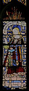 Het oostelijke raam (Ew) met de Maagd Maria (samengestelde figuur) - met juwelen van ingelegd glas door English School