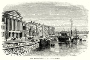 De Engelse kade, Sint-Petersburg (gravure) door English School