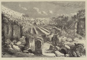 De opgravingen bij het Colosseum, Rome (gravure) door English School