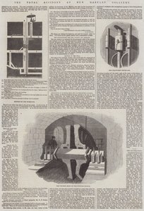 Het fatale ongeval in de New Hartley mijn (gravure) door English School