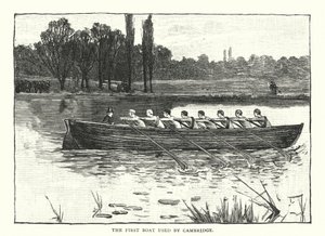 De eerste boot gebruikt door Cambridge (gravure) door English School