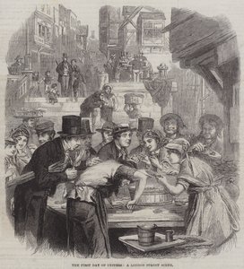De Eerste Dag van Oesters, een Straatscène in Londen door English School