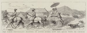De eerste protestantse bruiloft in Opper-Birma, hoe de bruid naar de kerk ging (gravure) door English School