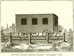 Het Eerste Spoorweg Passagiersrijtuig Experiment (1825) door English School