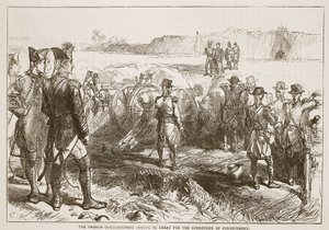 De Franse commissarissen komen om te onderhandelen over de overgave van Pondicherry, illustratie uit Cassells Geïllustreerde Geschiedenis van India door James Grant, uitgegeven 1879 door English School