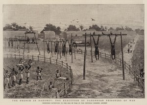 De Fransen in Dahomey, de executie van Dahomeese krijgsgevangenen (gravure) door English School