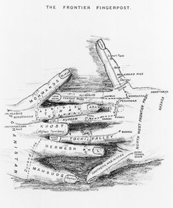 De Grenswegwijzer die de Noordwestelijke Grens van Brits-Indië aangeeft, uit Wapenhandel en de Noordwestelijke Grens door Arnold Keppel, gepubliceerd 1911