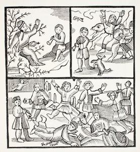 De monnik en de jongen, illustratie uit Chap-books van de achttiende eeuw door John Ashton, uitgegeven 1882 door English School