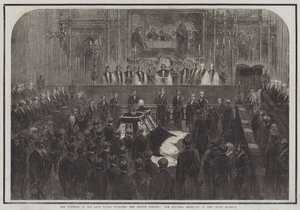 De begrafenis van wijlen Zijne Koninklijke Hoogheid de Prins-Gemaal, de begrafenisceremonie in het koor (gravure) door English School