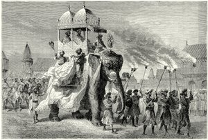 De Gaikwar Olifant in de Grote Sowari in Baroda (gravure) door English School