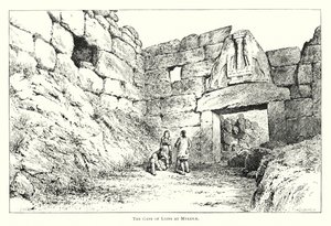 De Poort van Leeuwen bij Mykenae (gravure) door English School