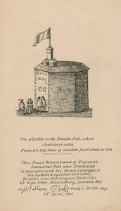 De Globe, Bankside, Londen, gebaseerd op een oude afbeelding van Londen gepubliceerd in 1579 door English School