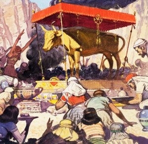 Het gouden kalf (gouache op papier)