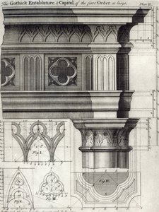 De gotische entablement en kapiteel van de eerste orde op ware grootte, 1741 door English School