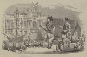 De Grote Cavalcade van de Reuzen die het Koninklijk Paleis, Place de Meir, in Antwerpen Passeren door English School