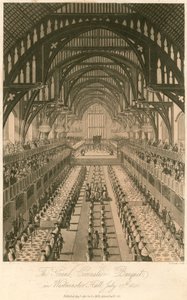 Het grote kroningsbanket van Koning George IV in Westminster Hall, 17 juli 1821 door English School