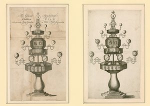 De Grote Piramidale en Multiforme Zonnewijzer opgesteld in de Privy Garden in Whitehall, 24 juli 1669 door English School