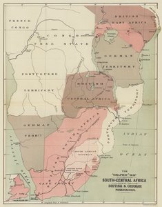 De Grafische Kaart van Zuid-Centraal Afrika met de Britse en Duitse Bezittingen (kleur litho) door English School