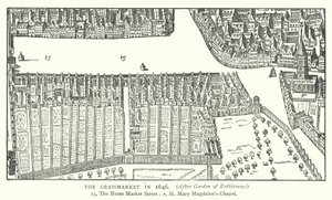 De Grassmarket in 1646 (gravure) door English School
