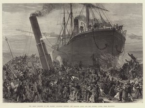 De grote ramp op de Theems, botsing tussen de prinses Alice en de Bywell Castle, nabij Woolwich (gravure) door English School
