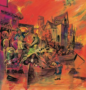 De grote brand van Londen (gouache op papier)