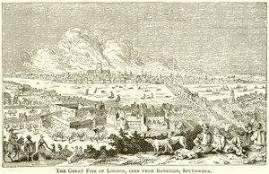 De Grote Brand van Londen, gezien vanaf Bankside, Southwark