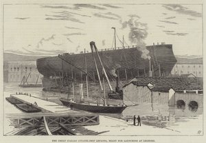 Het grote Italiaanse citadel-schip Lepanto, klaar voor tewaterlating in Livorno door English School