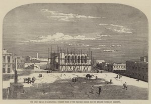 Het grote plein in Alexandrië, huidige staat van de voorgestelde kerk voor de Engelse protestantse bewoners (gravure) door English School