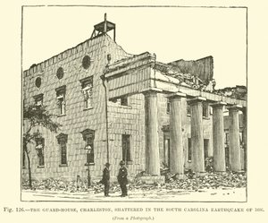 Het wachthuis, Charleston, verwoest tijdens de aardbeving in South Carolina van 1886 door English School