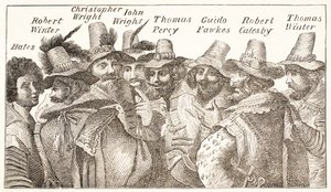 De Kruitplot Samenzweerders, naar een gravure uit 1606 door English School