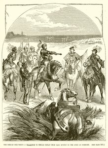 De heraut die een uitdaging tot enkelgevecht van Lord Huntly aan de hertog van Somerset overhandigt door English School