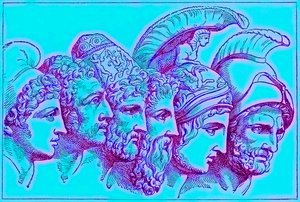 De helden van de Trojaanse oorlog: Paris, Diomedes, Odysseus, Nestor, Achilles, Agamemnon, illustratie uit De Geïllustreerde Geschiedenis van de Wereld, gepubliceerd ca. 1880