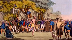 De Hopping Match op Clapham Common, uit Egans Sporting Anecdotes, gepubliceerd 1827