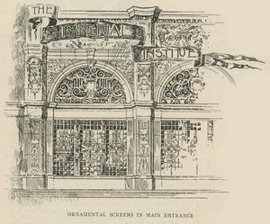 Het Imperial Institute: Decoratieve schermen bij de hoofdingang door English School