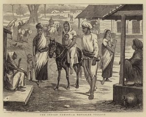 De Indiase Hongersnood, een Bengalees Dorp (gravure) door English School