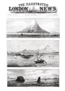 Het eiland Krakatoa, voorpagina van The Illustrated London News, 8 september 1883