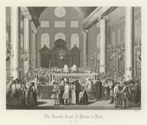 Het Joodse feest van Poerim, of loten, 1712 door English School