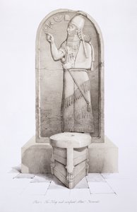 De koning en offeraltaar, Nimrud, plaat 4 uit Nineveh en zijn overblijfselen door Austen Henry Layard (1817-94) gepubliceerd 1849