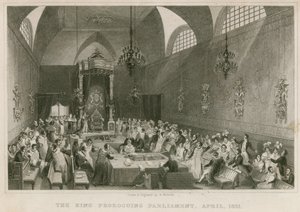 De Koning schorst het Parlement, in het Hogerhuis, april 1831 door English School