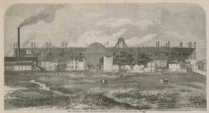 De Leviathan (Great Eastern) stoomschip, geschetst vanaf het Isle of Dogs, oktober 1857 door English School