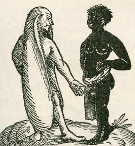 De langoorige man berispt zijn dienaar. Langoorige mannen zouden in Afrika leven. Ze zouden slapen liggend op één oor met het andere als deken over hen heen. Uit The Strand Magazine gepubliceerd in 1897. door English School