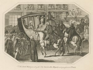 De Lord Mayor presenteert het Stadzwaard aan Zijne Majesteit tijdens zijn processie naar de St. Paul
