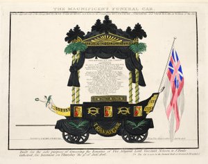 De prachtige begrafeniswagen, pub. 1806 (handgekleurde gravure) door English School