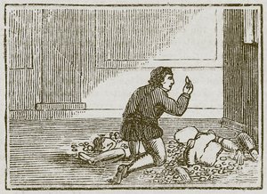 De man en zijn houten god (gravure) door English School
