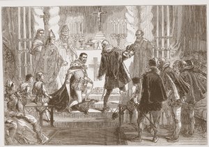 De Maarschalk van Polen eist de eed van de hertog van Anjou, illustratie uit De Geschiedenis van het Protestantisme door James Aitken Wylie, 1878 door English School
