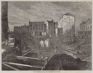 De Metropolitan Railway en de Fleet Ditch (gravure)