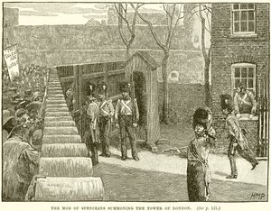 De menigte van Spenceanen die de Tower of London oproepen door English School