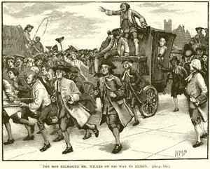 De menigte bevrijdt Mr. Wilkes op weg naar de gevangenis door English School