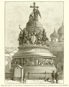 Het monument in Novgorod ter herdenking van het duizendjarig bestaan van het rijk, 1862 door English School